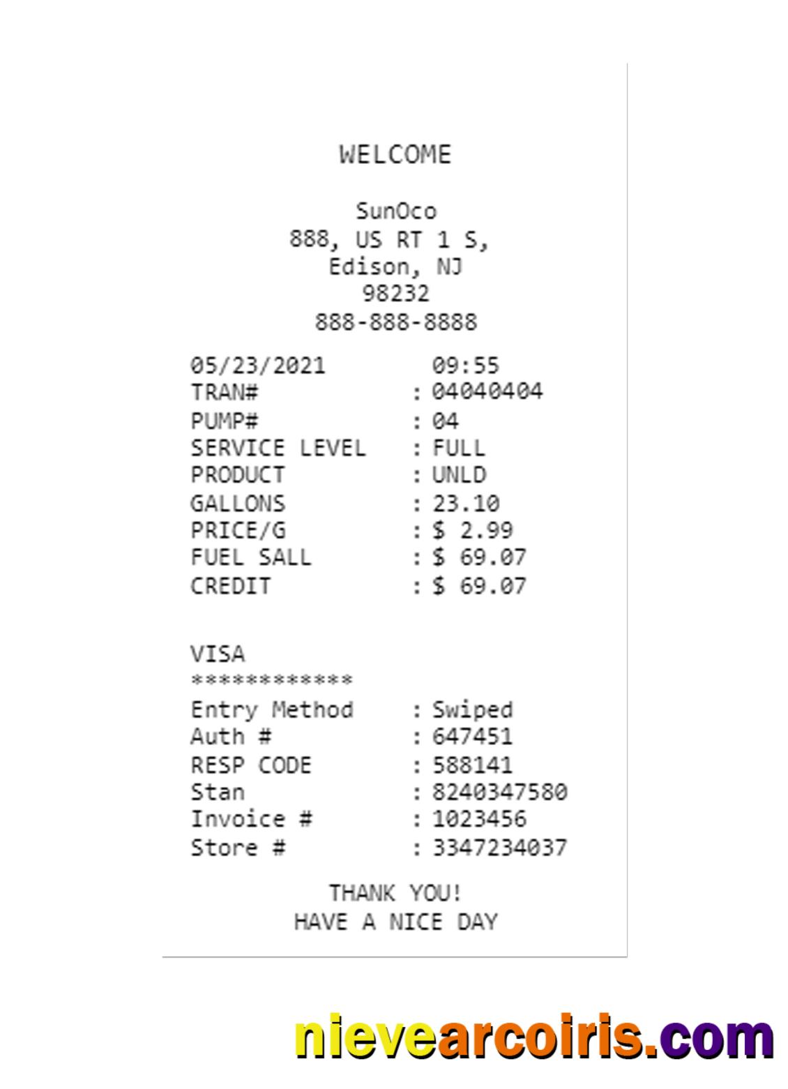 SUN0CO receipt